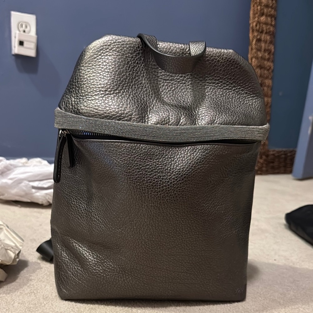 Brunello Cucinelli Gray Leather Backpack Minimalist Design